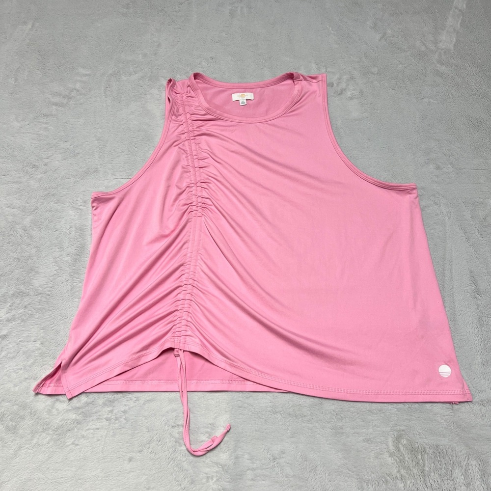 Body & Sol Ruched Tank Top Womens XXL Pink Sleeveless Drawstring Cinched